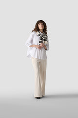 WHITE ABSTRACT BLACK GRAPHIC LONG SLEEVE BUTTON UP SHIRT