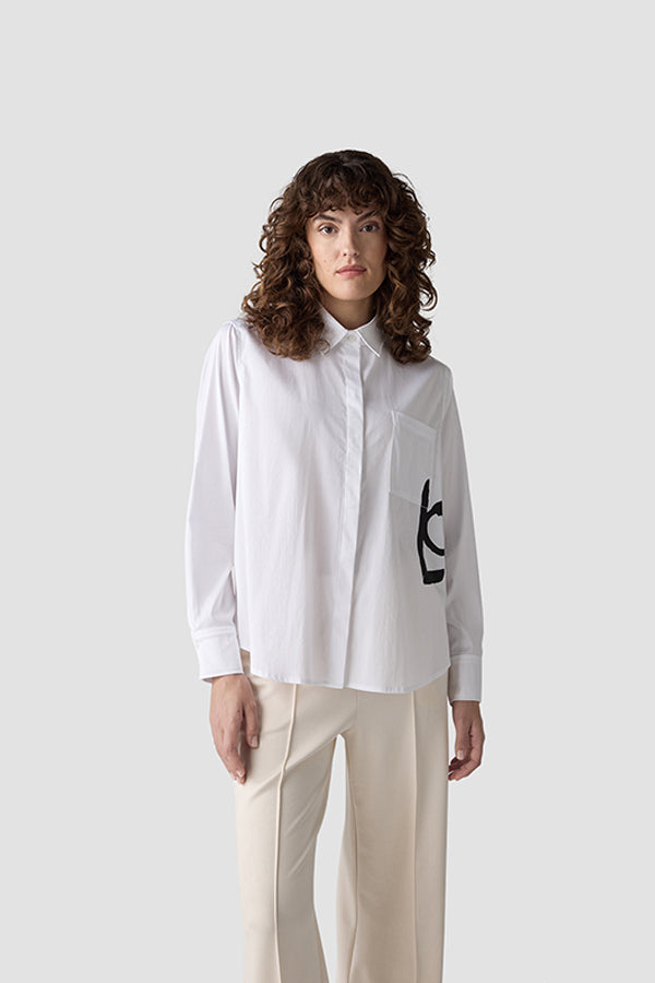 WHITE ABSTRACT BLACK GRAPHIC LONG SLEEVE BUTTON UP SHIRT
