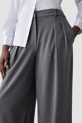 GREY HIGH WAISTED WIDE LEG TROUSERS