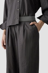 GREY WIDE LEG PLEATED TROUSERS