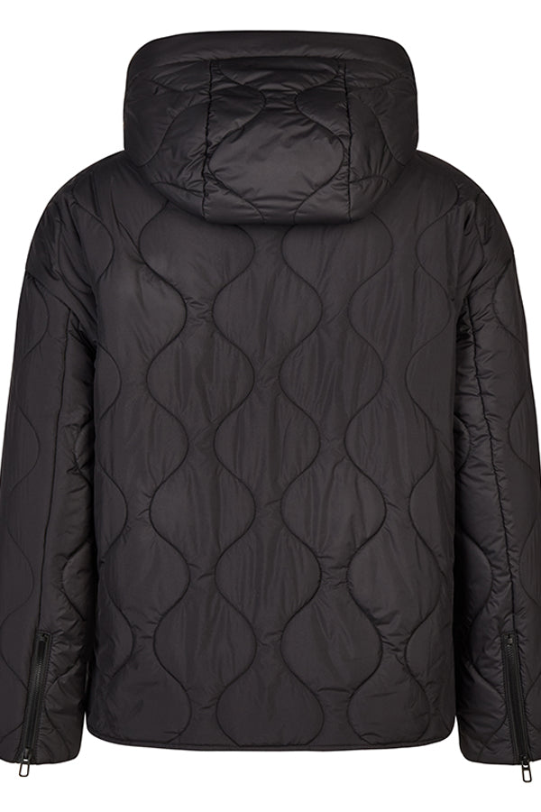 BLACK QUILTED HOODED JACKET