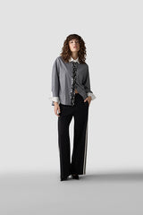 BLACK WHITE SIDE STRIPES WIDE LEG TROUSERS