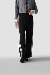 BLACK WHITE SIDE STRIPES WIDE LEG TROUSERS