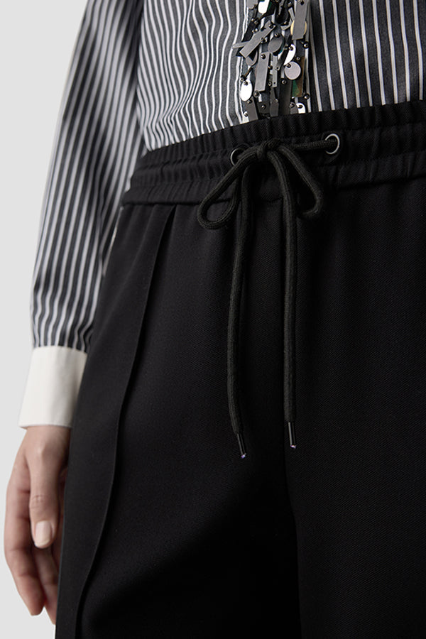 BLACK WHITE SIDE STRIPES WIDE LEG TROUSERS