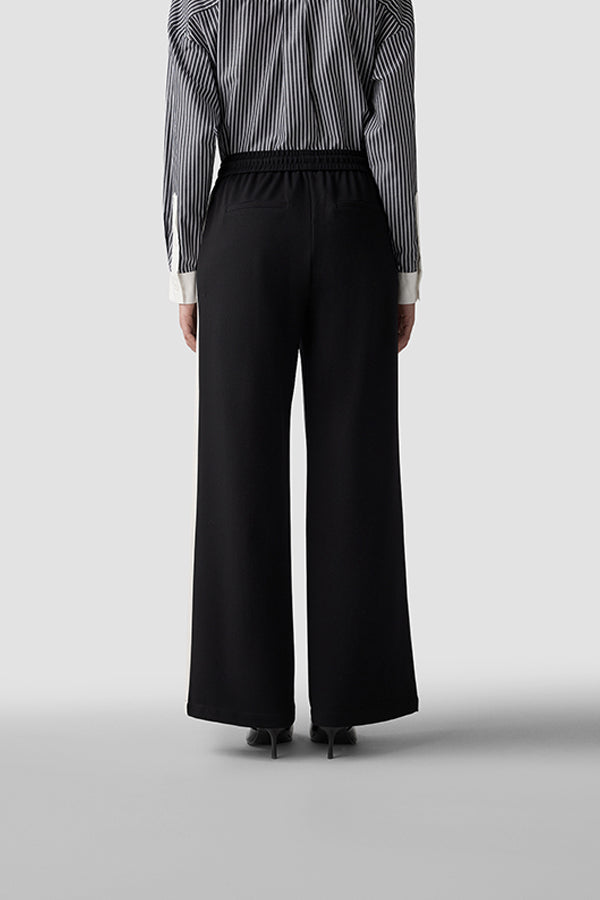 BLACK WHITE SIDE STRIPES WIDE LEG TROUSERS