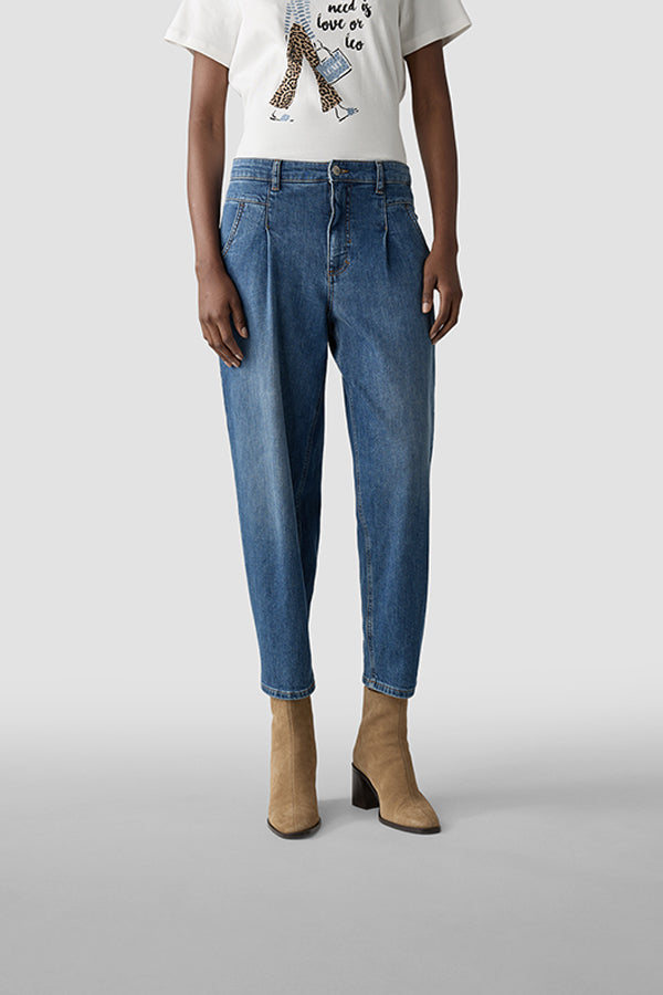 BLUE HIGH WAISTED TAPERED DENIM JEANS