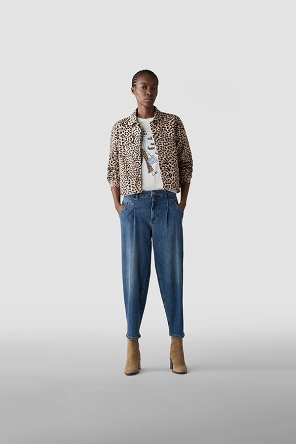 BLUE HIGH WAISTED TAPERED DENIM JEANS