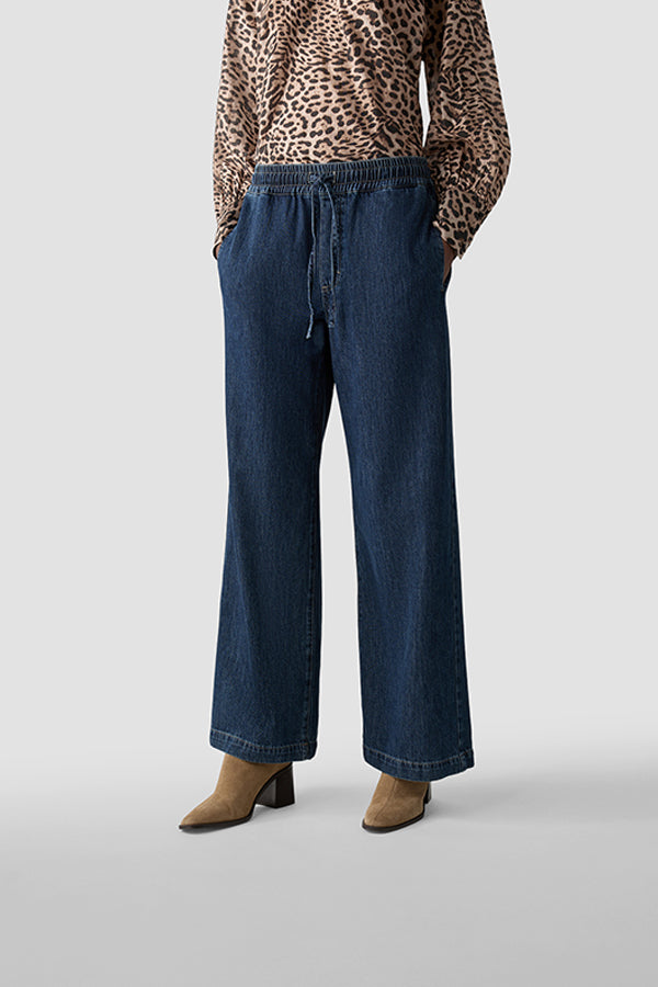 BLUE HIGH WAISTED WIDE LEG DENIM JEANS