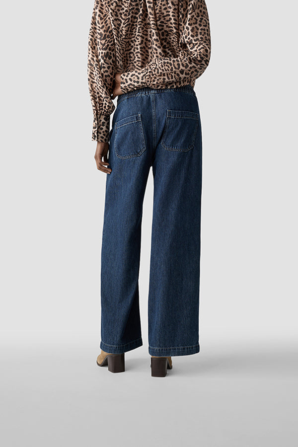BLUE HIGH WAISTED WIDE LEG DENIM JEANS