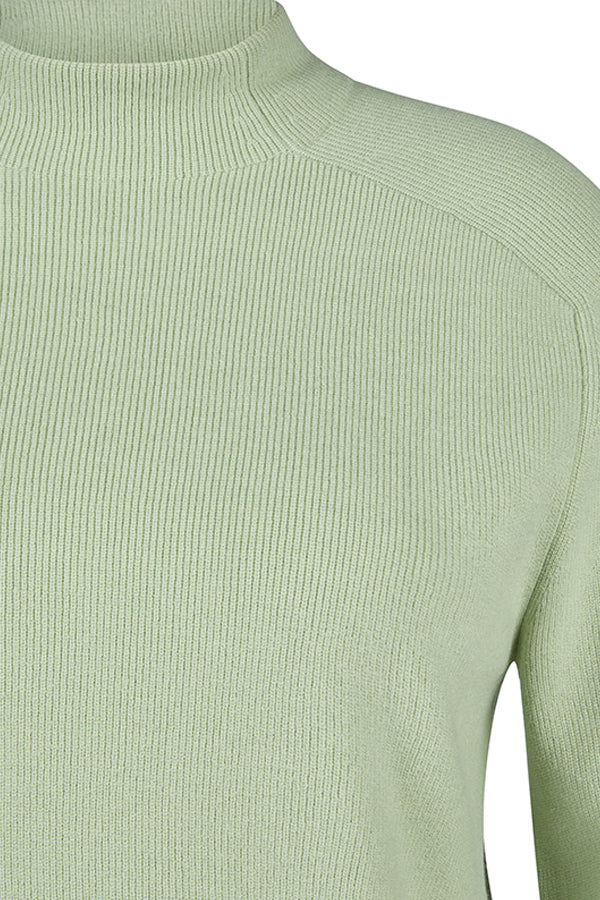 LIGHT GREEN HIGH NECK KNIT SWEATER