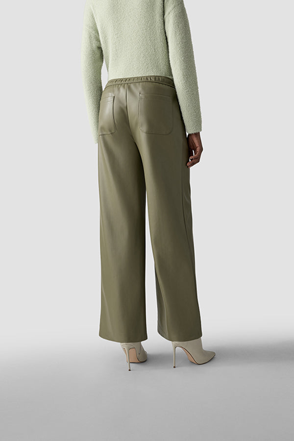 KHAKI HIGH WAISTED WIDE LEG TROUSERS