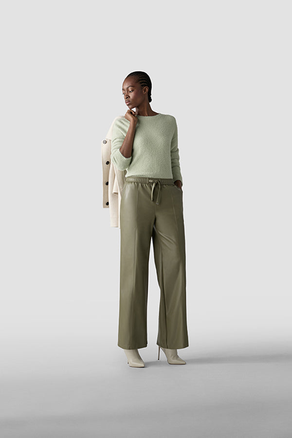 KHAKI HIGH WAISTED WIDE LEG TROUSERS