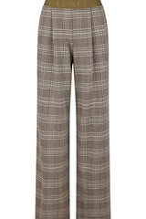 GREEN HIGH WAISTED WIDE LEG PLAID TROUSERS