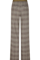 GREEN HIGH WAISTED WIDE LEG PLAID TROUSERS