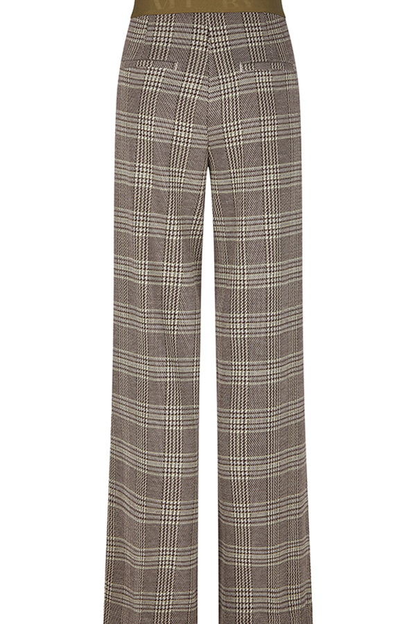 GREEN HIGH WAISTED WIDE LEG PLAID TROUSERS