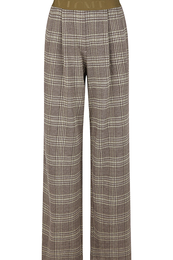 GREEN HIGH WAISTED WIDE LEG PLAID TROUSERS