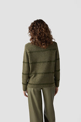 GREEN HORIZONTAL STRIPES KNIT SWEATER