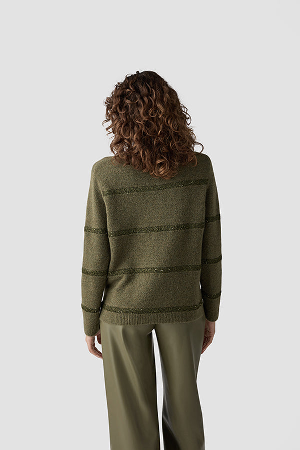 GREEN HORIZONTAL STRIPES KNIT SWEATER