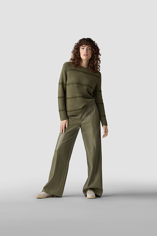 GREEN HORIZONTAL STRIPES KNIT SWEATER