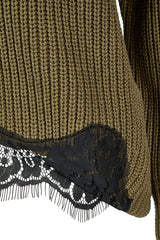 GREEN LACE TRIM ELEGANT CASUAL WEAR KNIT SWEATER