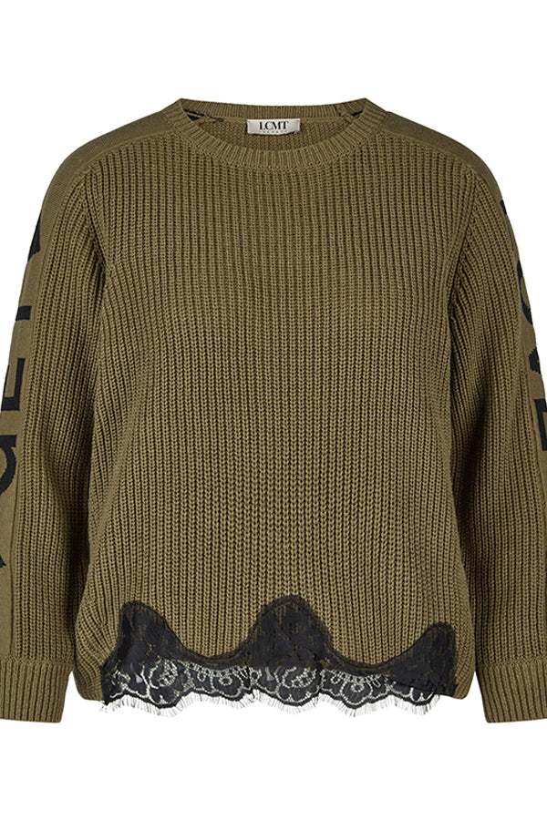 GREEN LACE TRIM ELEGANT CASUAL WEAR KNIT SWEATER