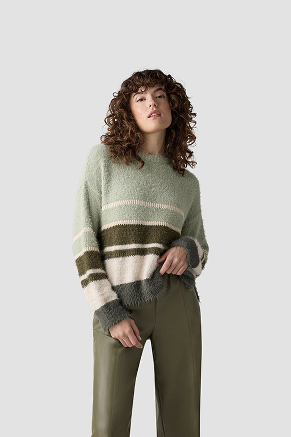 LIGHT GREEN STRIPED SWEATER