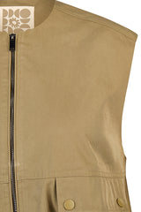 OLIVE FRONT POCKETS ZIPPERED VEST
