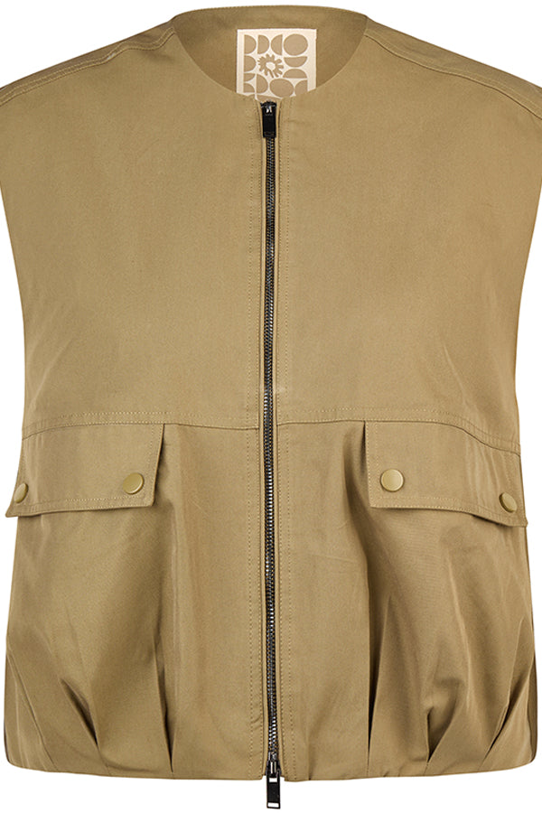 OLIVE FRONT POCKETS ZIPPERED VEST