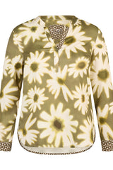 OLIVE FLORAL PATTERNED LONG SLEEVE SHIRT