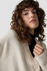 CREAM V NECK BUTTON UP KNIT CARDIGAN