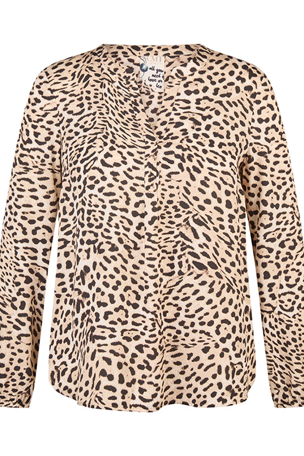 LEOPARD PRINT V NECK LONG SLEEVED BLOUSE
