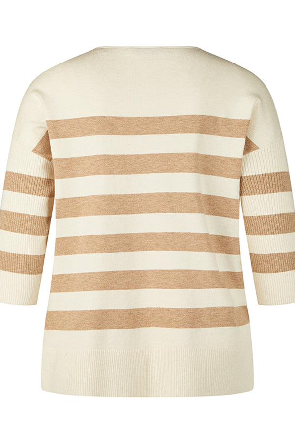 CREAM LIGHT BROWN STRIPED KNIT SWEATER