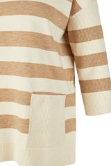 CREAM LIGHT BROWN STRIPED KNIT SWEATER