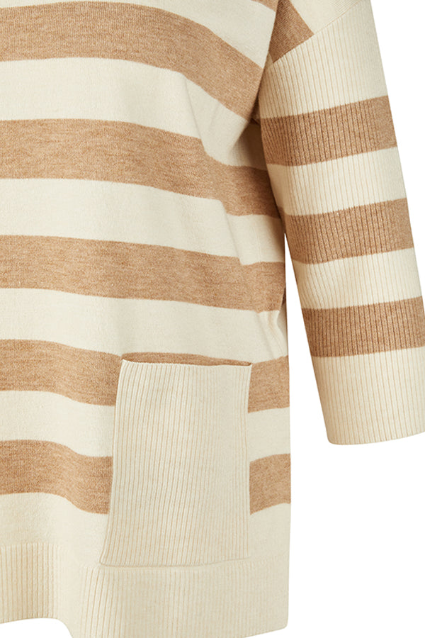 CREAM LIGHT BROWN STRIPED KNIT SWEATER