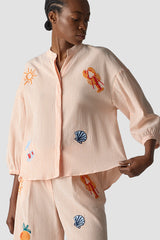STAND-UP COLLAR EMBROIDERY BLOUSE