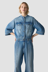 STAND-UP COLLAR 3/4 SLEEVES DENIM JACKET
