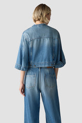 STAND-UP COLLAR 3/4 SLEEVES DENIM JACKET
