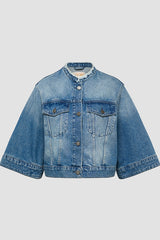 STAND-UP COLLAR 3/4 SLEEVES DENIM JACKET