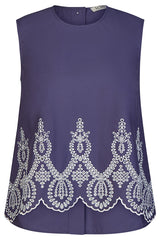 SLEEVELESS EMBROIDERED HEM TOP