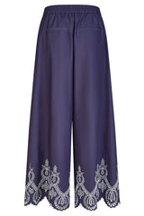 EMBROIDERED HEM WIDE-LEG TROUSERS
