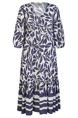 MIXED PRINT V-NECK DRESS