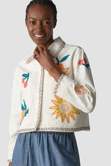SHIRT COLLAR EMBROIDERY COTTON JACKET