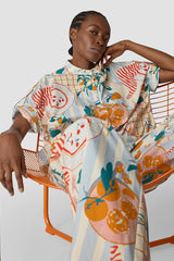 STAND-UP COLLAR ALL-OVER PRINT BLOUSE