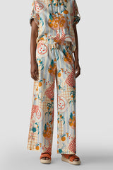 ALL-OVER PRINT TIE BELT WIDE-LEG TROUSERS