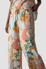 ALL-OVER PRINT TIE BELT WIDE-LEG TROUSERS