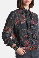 LOGGIATE RUFFLE TRIMMED VISCOSE SHIRT