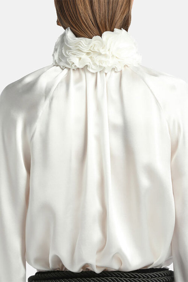 LUANAS WHITE SILK  FLORAL APPLIQUÉ BLOUSE