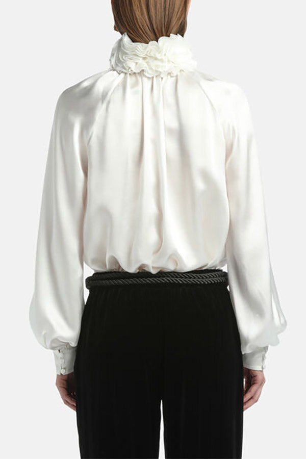 LUANAS WHITE SILK  FLORAL APPLIQUÉ BLOUSE