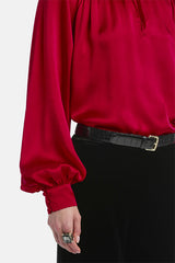 LUANAS RED  SILK  FLORAL APPLIQUÉ BLOUSE