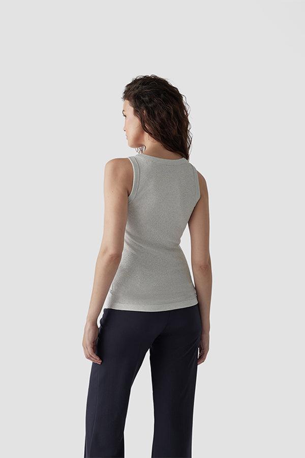 SHINY EFFECT SILVER RIBBED TOP